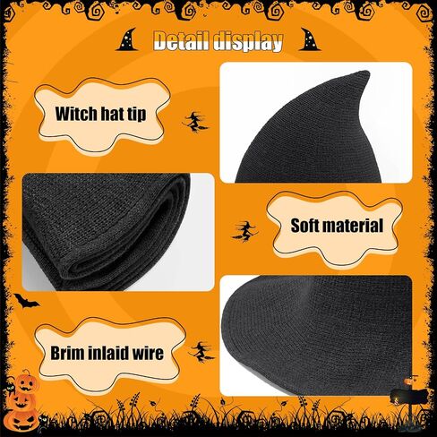 Halloween Witch Hat for Women Wide Brim Foldable Halloween Party Knitted Wool Hats for Cosplay Witch Costume in Kuwait