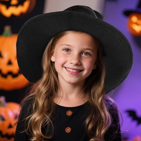 Halloween Witch Hat for Women Wide Brim Foldable Halloween Party Knitted Wool Hats for Cosplay Witch Costume in Kuwait
