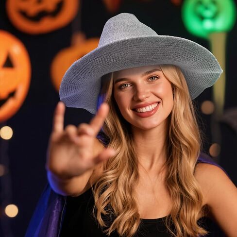 Halloween Witch Hat for Women Wide Brim Foldable Halloween Party Knitted Wool Hats for Cosplay Witch Costume in Saudi Arabia