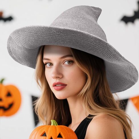 Halloween Witch Hat for Women Wide Brim Foldable Halloween Party Knitted Wool Hats for Cosplay Witch Costume in Saudi Arabia
