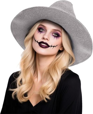 Halloween Witch Hat for Women Wide Brim Foldable Halloween Party Knitted Wool Hats for Cosplay Witch Costume in Saudi Arabia