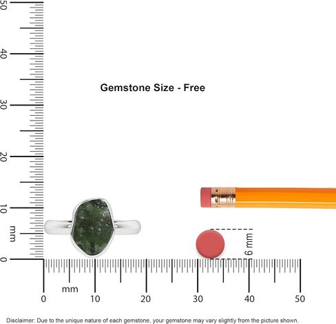 Natural Raw Moldavite Solitaire Rings for Women in Sterling Silver, Gemstone Jewelry Gifts for Her Birthday, Anniversary, Christmas (Bezel-Set) in Saudi Arabia