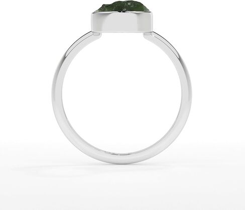 Natural Raw Moldavite Solitaire Rings for Women in Sterling Silver, Gemstone Jewelry Gifts for Her Birthday, Anniversary, Christmas (Bezel-Set) in Saudi Arabia