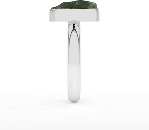 Natural Raw Moldavite Solitaire Rings for Women in Sterling Silver, Gemstone Jewelry Gifts for Her Birthday, Anniversary, Christmas (Bezel-Set) in Saudi Arabia