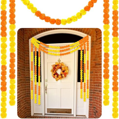 Yunsailing 5 Pcs 5 ft Indian Diwali Decoration Marigold Garland Day of The Dead Artificial Marigold Flowers Garland for Wedding Dia De Los Muertos Decoration(Orange) in Saudi Arabia