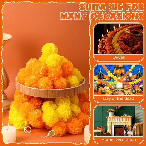 Yunsailing 5 Pcs 5 ft Indian Diwali Decoration Marigold Garland Day of The Dead Artificial Marigold Flowers Garland for Wedding Dia De Los Muertos Decoration(Orange) in Saudi Arabia