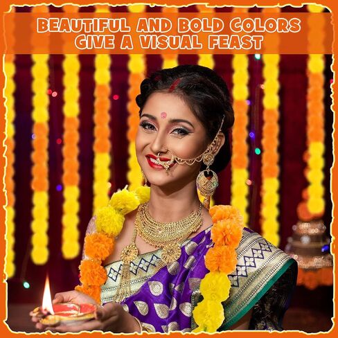 Yunsailing 5 Pcs 5 ft Indian Diwali Decoration Marigold Garland Day of The Dead Artificial Marigold Flowers Garland for Wedding Dia De Los Muertos Decoration(Orange) in Saudi Arabia
