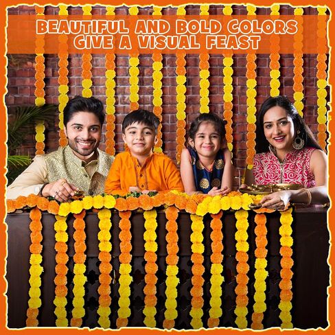 Yunsailing 5 Pcs 5 ft Indian Diwali Decoration Marigold Garland Day of The Dead Artificial Marigold Flowers Garland for Wedding Dia De Los Muertos Decoration(Orange) in Saudi Arabia