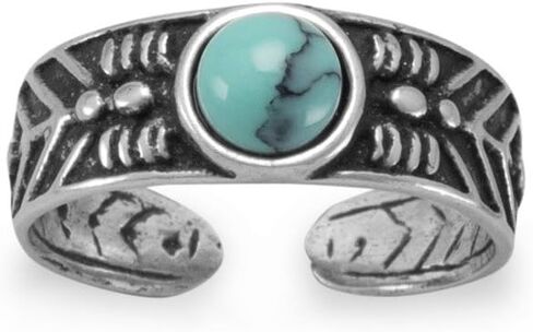 925 Oxidized Sterling Silver 5mm Simulated Turquoise Toe Ring (5.5mm) - Adjustable Toe Ring for Women - Antique Foot Jewelry in Saudi Arabia