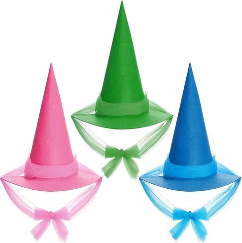Geyoga Halloween Witch Hat Costume Accessory Women Fairy Adult Wizard Hats with Tulle Fabric for Halloween Party Cosplay Decoration in Saudi Arabia