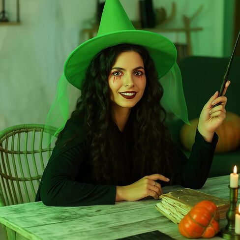 Geyoga Halloween Witch Hat Costume Accessory Women Fairy Adult Wizard Hats with Tulle Fabric for Halloween Party Cosplay Decoration in Saudi Arabia