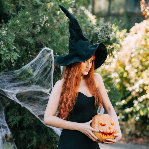 قبعة الساحرة للنساء ملحقات الأزياء الهالوين أزياء واسعة الحافة قابلة للطي سميكة أسود دافئ القبعة قبعة الرجال للجنسين in Saudi Arabia