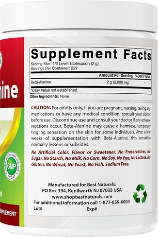 Best Naturals Beta Alanine Pure Powder 1 Pound (1 LB (Pack of 1)) in Saudi Arabia