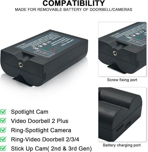 بديل لكاميرا جرس الباب بالفيديو ببطارية جرس الباب 2/3/4/Plus/Pro، لكاميرا الأضواء/الكاميرا اللاصقة/كاميرا ثقب الباب، 3.65 فولت/6040 مللي أمبير/22.046 وات في الساعة (1 × بطارية) in Kuwait
