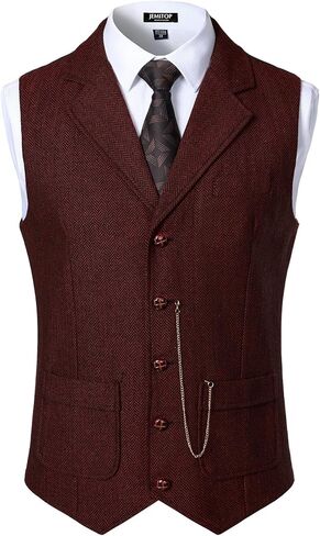 Men's Vintage Slim Fit Suit Vest Formal Prom Party Herringbone Pattern Waistcoat with Chain Detail in Saudi Arabia