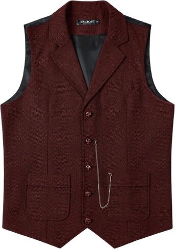Men's Vintage Slim Fit Suit Vest Formal Prom Party Herringbone Pattern Waistcoat with Chain Detail in Saudi Arabia