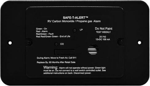 كاشف غاز مزدوج آمن T-t-Alert | جبل تدفق أسود ل CO والبروبان | 12V DC Hardwired مع تنبيه الصفير LED - يتضمن حلقة القطع in Saudi Arabia