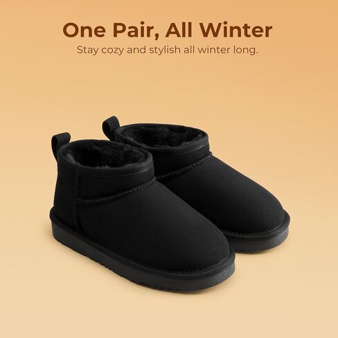 DREAM PAIRS Girls Boys Boots Kids Winter Ankle Faux Fur Lined Warm Snow Shoes Kid Short Boots for Little Kid/Big Kid in Saudi Arabia