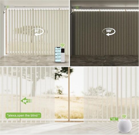 الستائر الرأسية المطلقة الآلية متوافقة مع Alexa Google Home ， تصفية الضوء التحكم عن بُعد الظلال العمودية الذكية تعتيم الستائر للفناء الزجاجي المنزلق تخصيص نسيج رمادي ناعم in Kuwait