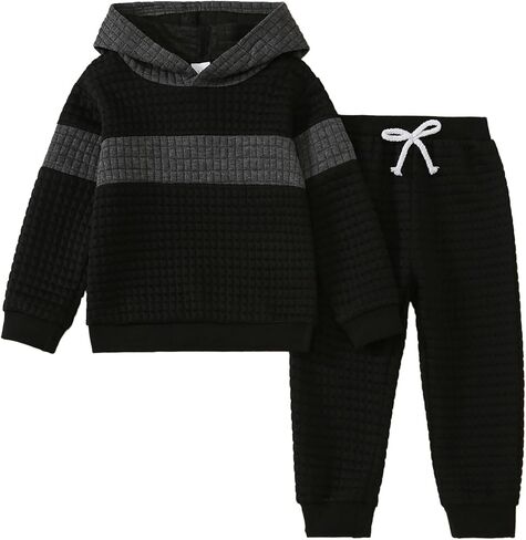 Little Boy Clothes Long Sleeve Hoodie Sweatshirts+Casual Pants Fall Winter Outfits Patchwork Plaid Clothing Set in Kuwait