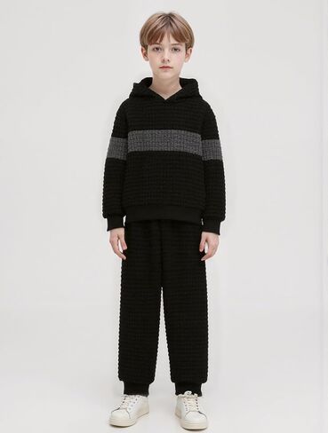 Little Boy Clothes Long Sleeve Hoodie Sweatshirts+Casual Pants Fall Winter Outfits Patchwork Plaid Clothing Set in Kuwait