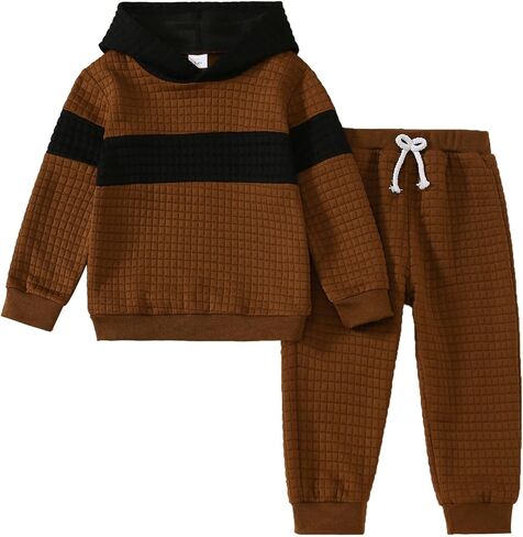 Little Boy Clothes Long Sleeve Hoodie Sweatshirts+Casual Pants Fall Winter Outfits Patchwork Plaid Clothing Set in Kuwait