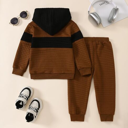 Little Boy Clothes Long Sleeve Hoodie Sweatshirts+Casual Pants Fall Winter Outfits Patchwork Plaid Clothing Set in Kuwait