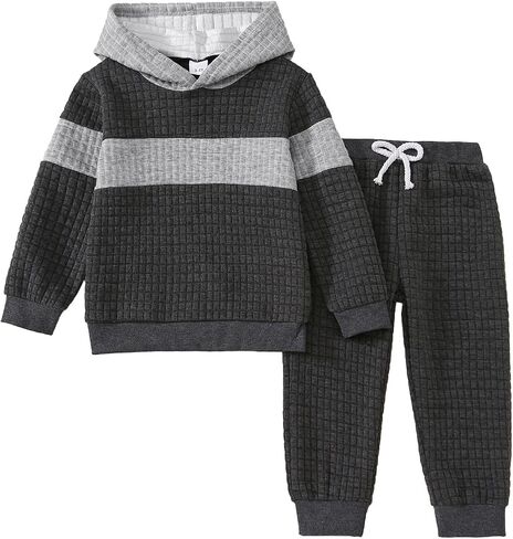 Little Boy Clothes Long Sleeve Hoodie Sweatshirts+Casual Pants Fall Winter Outfits Patchwork Plaid Clothing Set in Kuwait