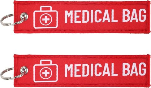 BOXOB 2pcs Medical Alert Bag Tags, Double-Sided Medical Equipment Luggage Tag with 2pcs Keychains for Luggage Purse Backpacks(Red) in Saudi Arabia