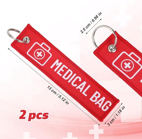 BOXOB 2pcs Medical Alert Bag Tags, Double-Sided Medical Equipment Luggage Tag with 2pcs Keychains for Luggage Purse Backpacks(Red) in Saudi Arabia