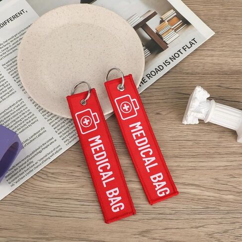 BOXOB 2pcs Medical Alert Bag Tags, Double-Sided Medical Equipment Luggage Tag with 2pcs Keychains for Luggage Purse Backpacks(Red) in Saudi Arabia