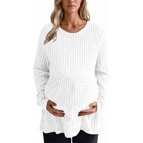 Women's Maternity Shirts Ribbed Knit Pregnancy Tops Long Sleeve Crewneck Casual Maternity Tunic Top Fall Clothes in Kuwait