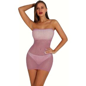 المرأة مثير شبكة صيد السمك ارتداءها حجر الراين فستان شبكي البريق حزام تمتد قميص نوم الماس Bodystocking للنساء in Kuwait