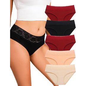 Womens Underwear Cotton Bikini Lace Panties Ladies Soft Full Briefs High Waist Cotton Underwear 5 Pack in Saudi Arabia