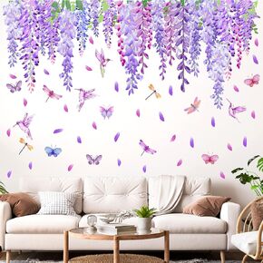 Cherry Blossom Flower Wall Stickers Tree Branches Wall Decals Pink Floral Wall Decals Watercolor Birds Flower Wall Decals for Girls Room Bedroom Living Room Nursery Decor in Kuwait