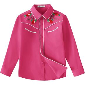 Girls Western Cowgirl Shirt Long Sleeve Retro Floral Embroidered Collared Button Down Blouse Tops for Country Outfit in Saudi Arabia