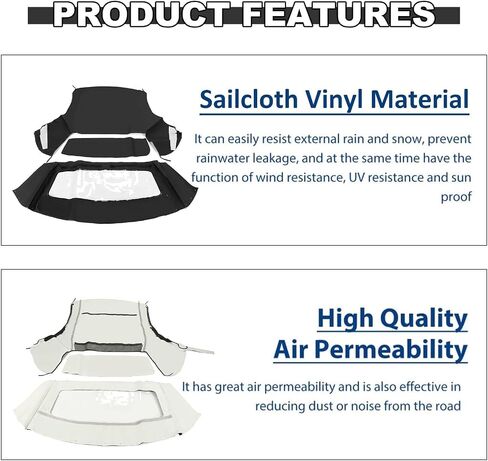 قمة ناعمة قابلة للتحويل Kuafu متوافقة مع 1994-2004 Ford Mustang Black Roof Cabrio Sailcloth Vinyl مع نافذة بلاستيكية in Kuwait