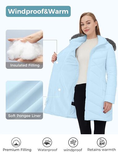 ZSHOW Women's Long Winter Coat Waterproof Warm Quilted Puffer Jacket with Faux Fur Hood in Kuwait