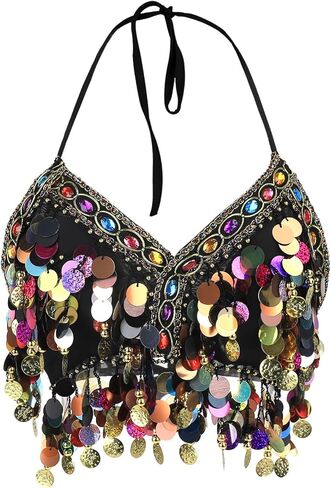 رقصة البطن ترتر برا تايلر الرسن المحصول أعلى Fringe Fringe Sparkle Bra for Festival Rave Club Wear in Saudi Arabia