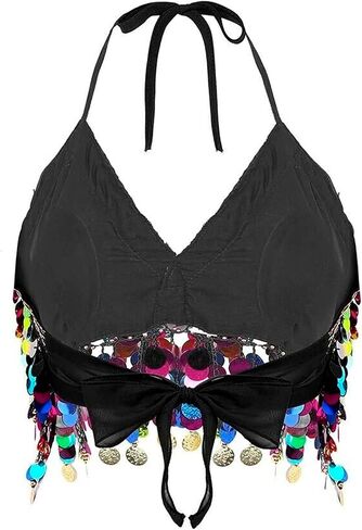 رقصة البطن ترتر برا تايلر الرسن المحصول أعلى Fringe Fringe Sparkle Bra for Festival Rave Club Wear in Saudi Arabia