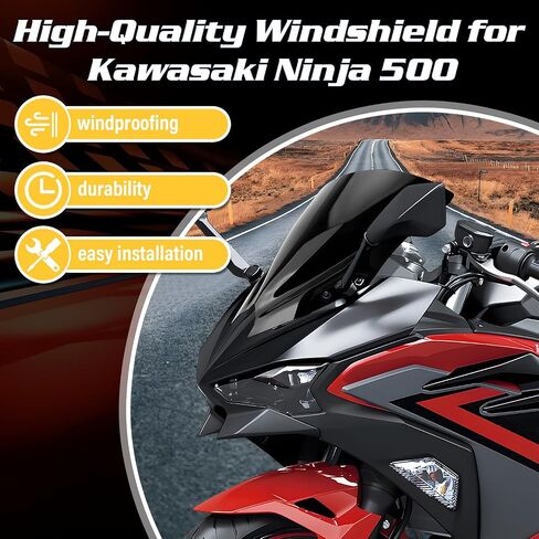 15 '' ملحق الزجاج الأمامي متوافق مع Kawasaki Ninja 500/SE 2024 2025 الزجاج الأمامي لفقاعة الطبقة المزدوجة ، غطاء الحماية المنحرف والاطهال (الأسود) in Kuwait