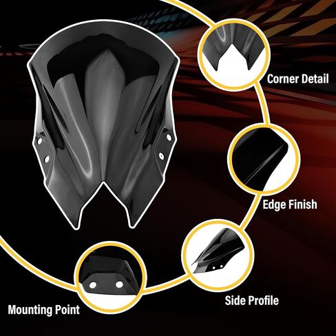 15 '' ملحق الزجاج الأمامي متوافق مع Kawasaki Ninja 500/SE 2024 2025 الزجاج الأمامي لفقاعة الطبقة المزدوجة ، غطاء الحماية المنحرف والاطهال (الأسود) in Kuwait