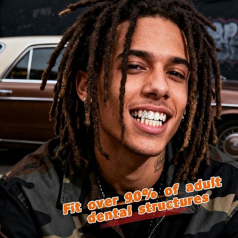 9pcs 16k Gold Gold Glated Grillz Caps for Women Men Fake Tooth Grill مجموعة أدوات المجوهرات للأسنان للأسنان Hip Hop Vampire Party Grillz Single Grillz مع قضبان القضبان النجمة Fang Heart Cap in Kuwait