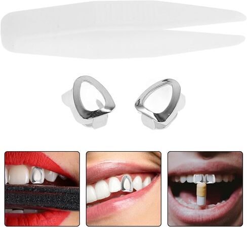VICASKY 2pcs Stylish Silver Tooth Caps for Halloween Cosplay Hip Hop Grills Accessories Eye-catching Design Easy Maintenance Confidence Booster for Parties Events in Saudi Arabia