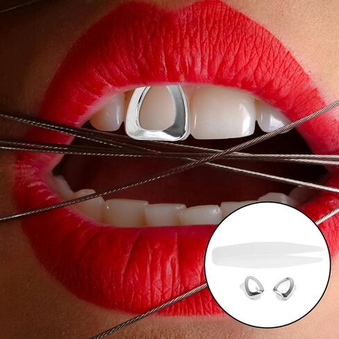 VICASKY 2pcs Stylish Silver Tooth Caps for Halloween Cosplay Hip Hop Grills Accessories Eye-catching Design Easy Maintenance Confidence Booster for Parties Events in Saudi Arabia
