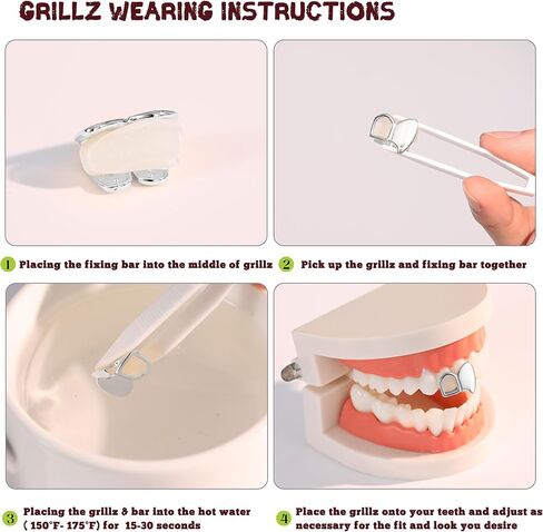 9pcs 16k Gold Gold Glated Grillz Caps for Women Men Fake Tooth Grill مجموعة أدوات المجوهرات للأسنان للأسنان Hip Hop Vampire Party Grillz Single Grillz مع قضبان القضبان النجمة Fang Heart Cap in Kuwait