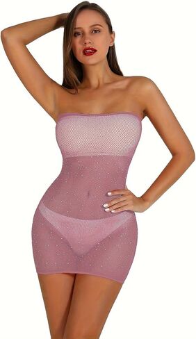 المرأة مثير شبكة صيد السمك ارتداءها حجر الراين فستان شبكي البريق حزام تمتد قميص نوم الماس Bodystocking للنساء in Kuwait