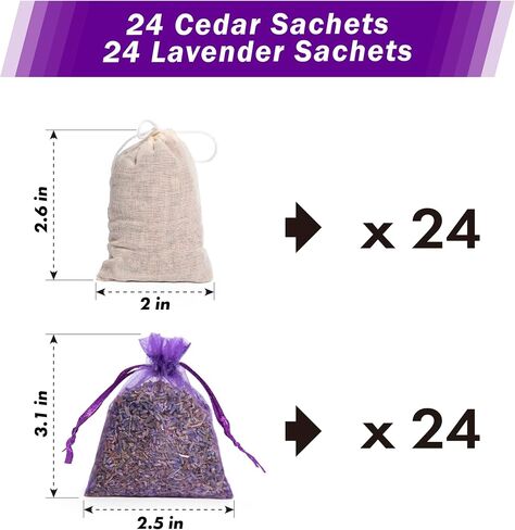 Pack of 24 Cedar Chips and Lavender Sachets (12 Lavender, 12 Cedar) - Home Fragrance Sachet for Drawers and Closets, LV-F-LC-1 in Saudi Arabia