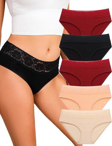 Womens Underwear Cotton Bikini Lace Panties Ladies Soft Full Briefs High Waist Cotton Underwear 5 Pack in Saudi Arabia