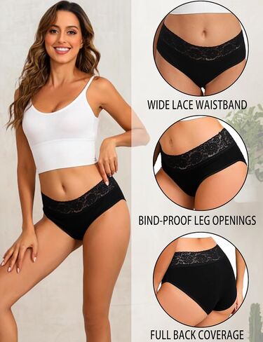 Womens Underwear Cotton Bikini Lace Panties Ladies Soft Full Briefs High Waist Cotton Underwear 5 Pack in Saudi Arabia